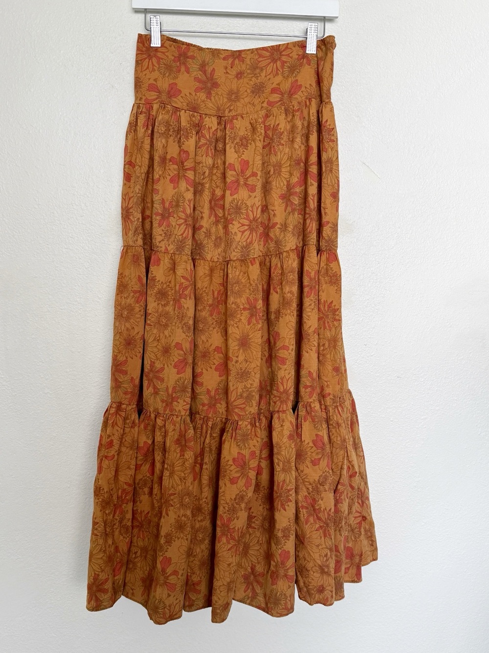 Free People Kerrigan Floral Tiered Maxi Skirt Boho Orange M - Picture 4 of 13